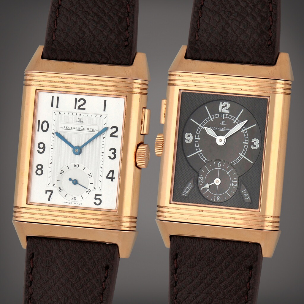 View full screen - View 1 of Lot 445. Reverso Duoface, Reference 272.2.54 | A pink gold reversible dual time zone wristwatch with 24 hour indication | Circa 2008.