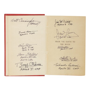 View full screen - View 1 of Lot 71. JULES VERNE. "FROM THE EARTH TO THE MOON." SIGNED BY 10 APOLLO ASTRONAUTS.