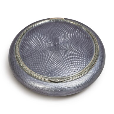 View full screen - View 1 of Lot 332. A FABERGÉ SILVER AND ENAMEL POWDER BOX, FEODOR AFANASSIEV, ST. PETERSBURG, 1908-1917.