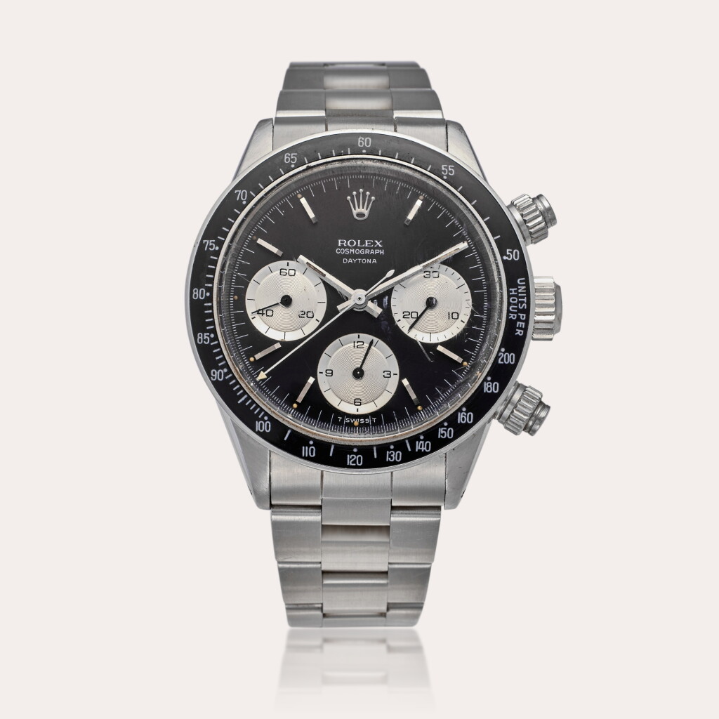 View full screen - View 1 of Lot 64. Reference 6240 ‘Small’ Daytona | A stainless steel chronograph wristwatch with bracelet, Circa 1966.