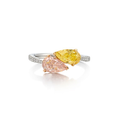 View full screen - View 1 of Lot 347. Fancy Brownish Pink Diamond, Fancy Vivid Yellow Diamond and Diamond Ring.