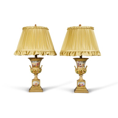 View full screen - View 1 of Lot 1281. A Pair of Paris Porcelain Vases, Mid-19th Century, Mounted as Lamps.