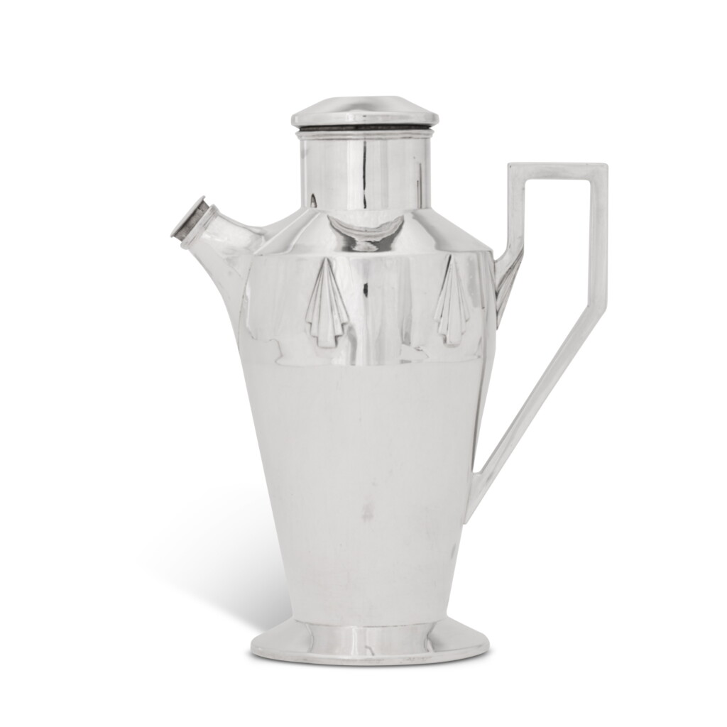 View full screen - View 1 of Lot 72. An Art Deco silver cocktail shaker, Goldsmiths & Silversmiths Co., London, 1935.