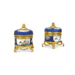 A pair of Louis XVI gilt-bronze mounted porcelain pots pourris and covers, circa 1770, the porcelain Qianlong period (1735–96)