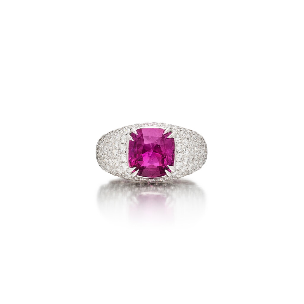 View full screen - View 1 of Lot 540. Pink Sapphire and Diamond Ring .