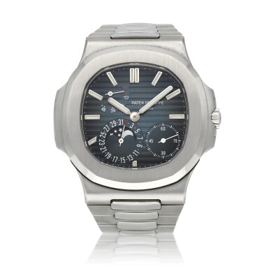View full screen - View 1 of Lot 12. Nautilus, Ref. 5712/1A-001 | A stainless steel bracelet watch with date, moon phases and power reserve indication | Circa 2011.