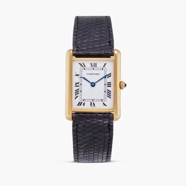View full screen - View 1 of Lot 82. Tank Louis | A yellow gold wristwatch with engraved case back, Gifted to Maurice Tempelsman by Jackie Kennedy Onassis, Circa 1985.