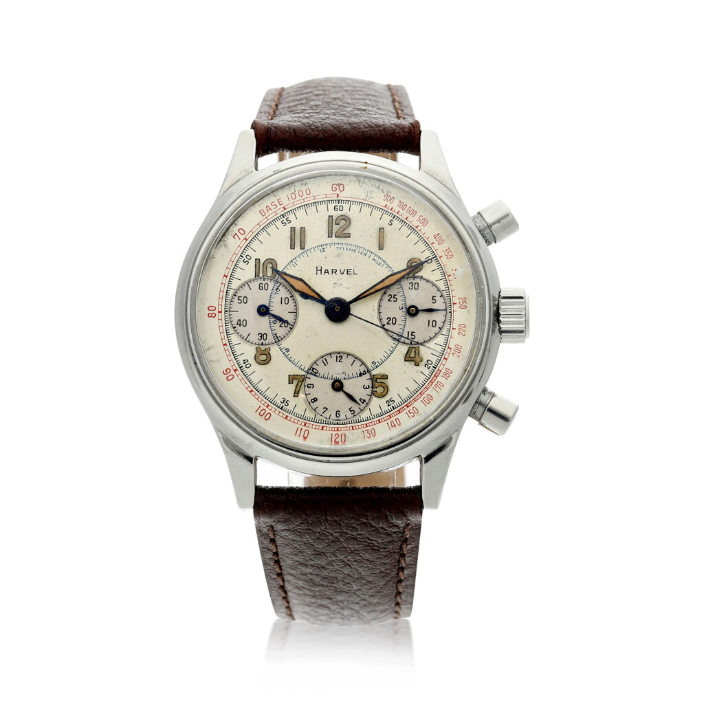 View full screen - View 1 of Lot 61. A STAINLESS STEEL CHRONOGRAPH WRISTWATCH, CIRCA 1945.