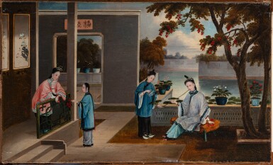 View full screen - View 1 of Lot 31. Studio of Youqua, Garden scene, Qing dynasty, 19th century.
