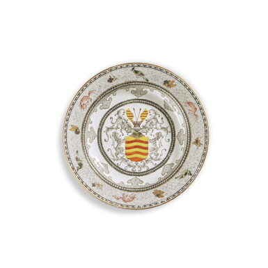 View full screen - View 1 of Lot 662. A Superb Chinese Export 'Eggshell' Armorial Soup Plate, Qing Dynasty, Yongzheng Period, circa 1734.