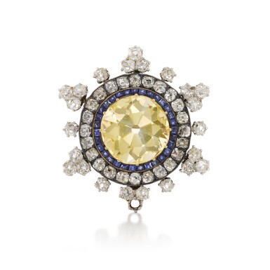 View full screen - View 1 of Lot 31. Yellow Sapphire, Sapphire and Diamond Brooch, Early 20th Century.