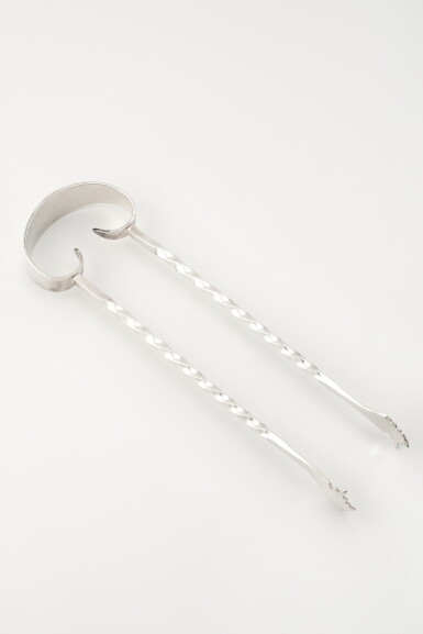 View full screen - View 1 of Lot 5. A PAIR OF FRENCH SILVER-PLATED ICE TONGS.