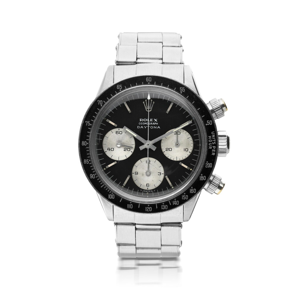 View full screen - View 1 of Lot 38. ROLEX | REFERENCE 6240/6239 DAYTONA A STAINLESS STEEL CHRONOGRAPH WRISTWATCH WITH REGISTERS AND BRACELET, CIRCA 1966.