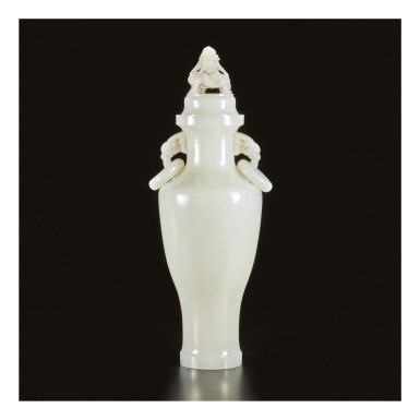 View full screen - View 1 of Lot 658. A WHITE JADE VASE AND COVER, QING DYNASTY, EARLY 19TH CENTURY.