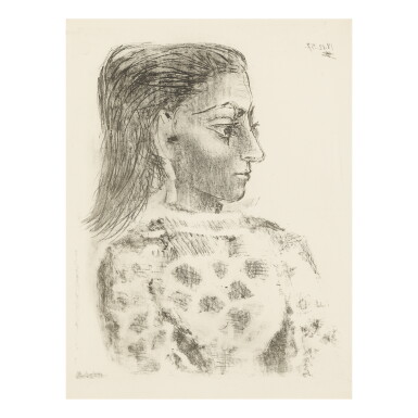 View full screen - View 1 of Lot 165. PABLO PICASSO | BUSTE AU CORSAGE À CARREAUX (B. 849; M. 308).