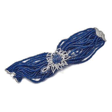 View full screen - View 1 of Lot 1638. SAPPHIRE AND DIAMOND BRACELET | 藍寶石 配 鑽石 手鏈.