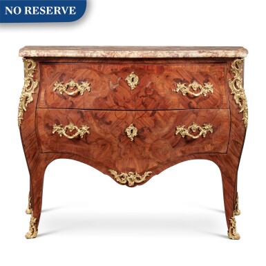 View full screen - View 1 of Lot 308. A Louis XV Gilt Bronze-Mounted Kingwood, Tulipwood, and Bois De Bout Marquetry Commode, Mid-18th Century.