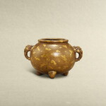 A small gold-splashed bronze incense burner, Qing dynasty, 18th century | 清十八世紀 灑金三足琴爐