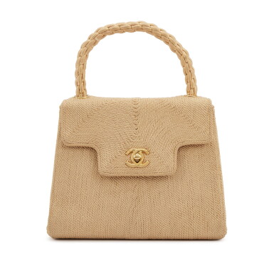 View full screen - View 1 of Lot 6. Beige Silk Rope Mini Braided Top Handle Flap Bag Gold Hardware, 1997-1999.