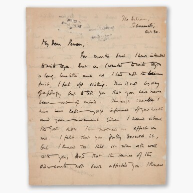 View full screen - View 1 of Lot 101. M.K. Gandhi | Letter signed, to William Pearson, praising his actions in support of swaraj, c.1918.