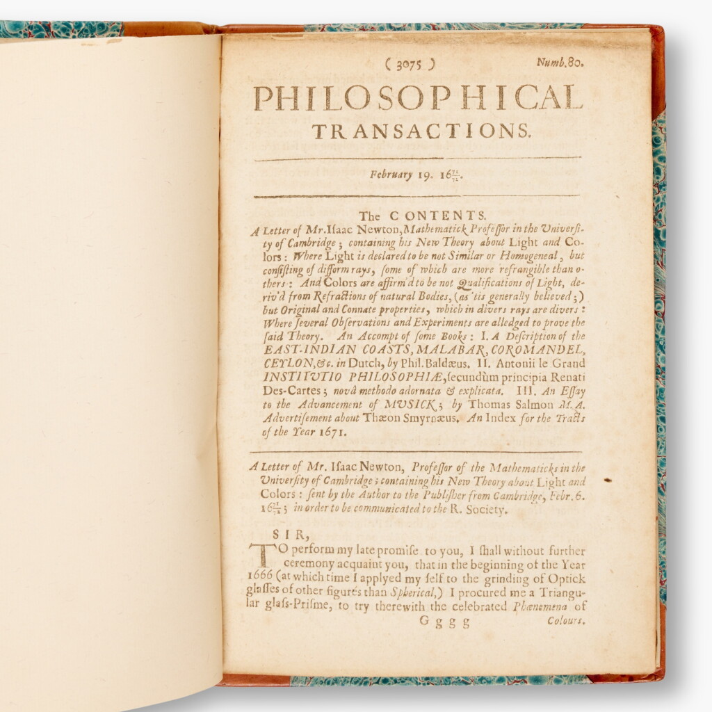 View full screen - View 1 of Lot 82. Newton, Isaac, Sir | A Letter … Containing His New Theory about Light and Colours, London, 1671, first printing of Newton's first scientific publication.