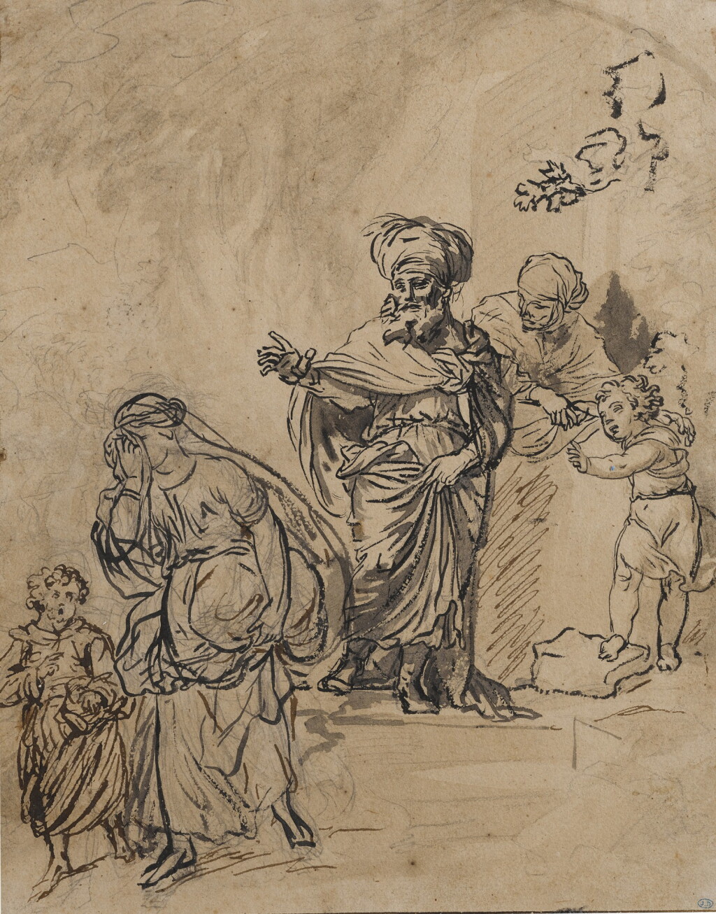 View full screen - View 1 of Lot 93. Recto: Hagar and Ismael Verso: Figure studies.