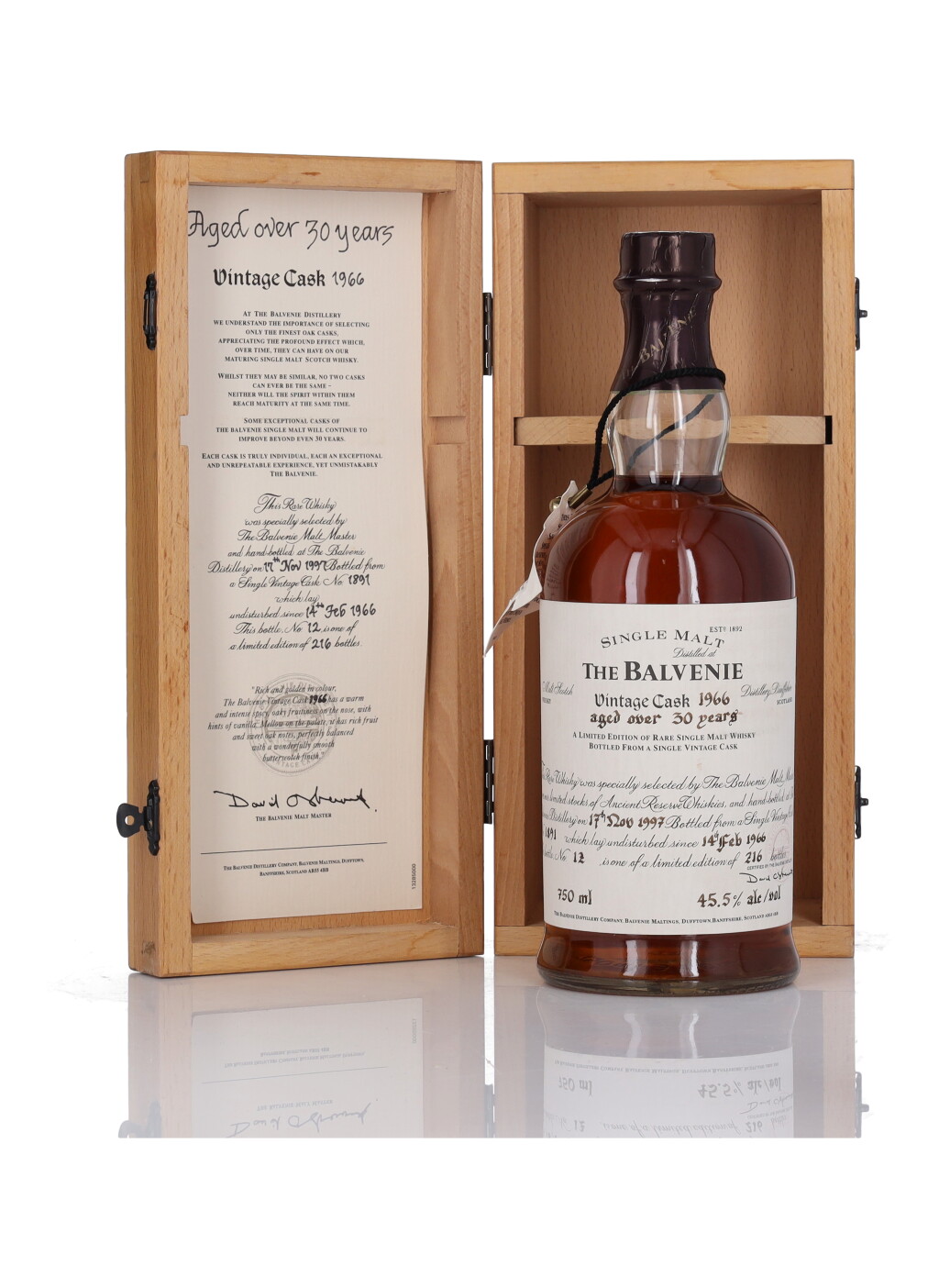 View full screen - View 1 of Lot 92. The Balvenie Aged Over 30 Years 45.5 abv 1966 (1 BT 75cl).