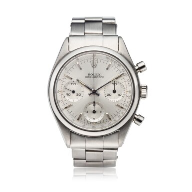 View full screen - View 1 of Lot 11. Reference 6234 'Pre-Daytona', A stainless steel chronograph wristwatch with bracelet, Circa 1961 勞力士 6238型號 'Pre-Daytona' 精鋼計時鍊帶腕錶,約1961年製.