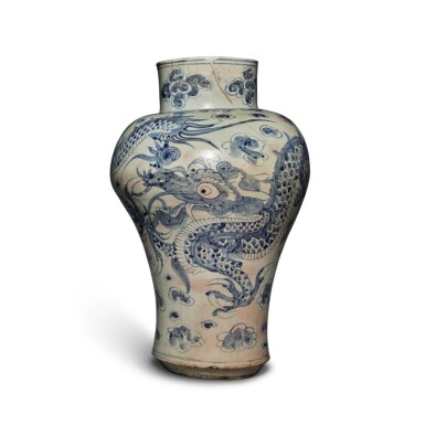 View full screen - View 1 of Lot 449. A Korean 'dragon' baluster vase, 18th / 19th century | 十八 / 十九世紀 韓國青花龍紋瓶.