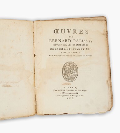 View full screen - View 1 of Lot 162. Palissy, Bernard de | The first collected edition of Palissy's works, with a presentation inscription from the editor, Faujas de Saint Fond.