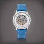 A platinum, diamond and sapphire-set skeletonised wristwatch, Circa 1980 | 愛彼 | 鉑金鑲鑽石及藍寶石鏤空腕錶,約1980年製