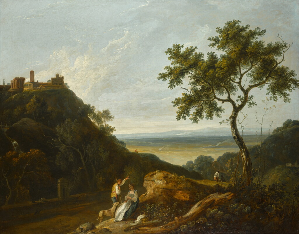 全螢幕檢視 - 查看515An extensive Italianate landscape with figures in the foreground, and a classical villa on a mountain top in the background的1