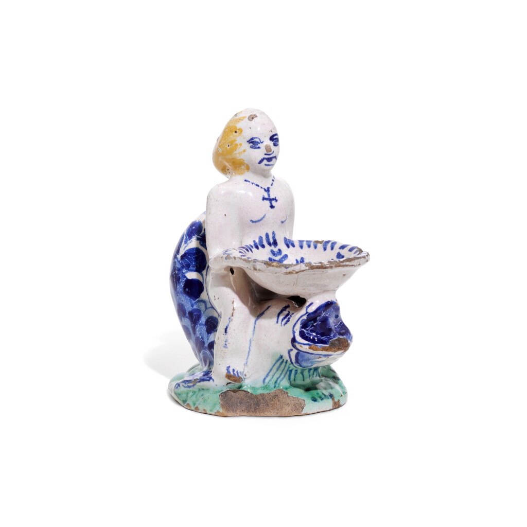 View full screen - View 1 of Lot 169. A delftware figural polychrome salt, circa 1680, attributed to Southwark.