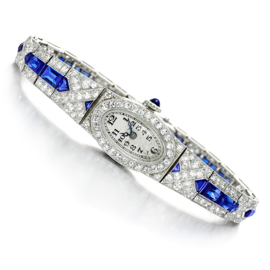 View full screen - View 1 of Lot 86. Lady's sapphire and diamond wristwatch, 1920s.