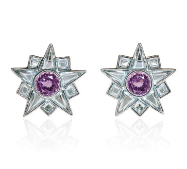 View full screen - View 1 of Lot 102. Pair of kunzite and blue topaz ear clips, 'Star', Michele della Valle.