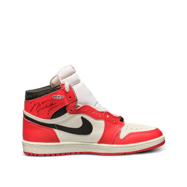 View full screen - View 1 of Lot 12. Michael Jordan Signed 1985 'Player Sample' Air Jordan 1s | Sizes 13, 13.5.