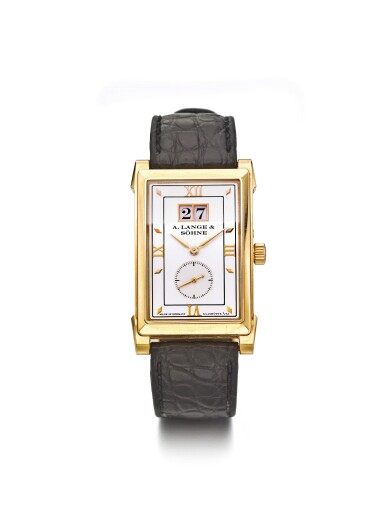 View full screen - View 1 of Lot 23. A. LANGE & SÖHNE | CABARET A PINK GOLD RECTANGULAR WRISTWATCH WITH DATE CIRCA 2005.