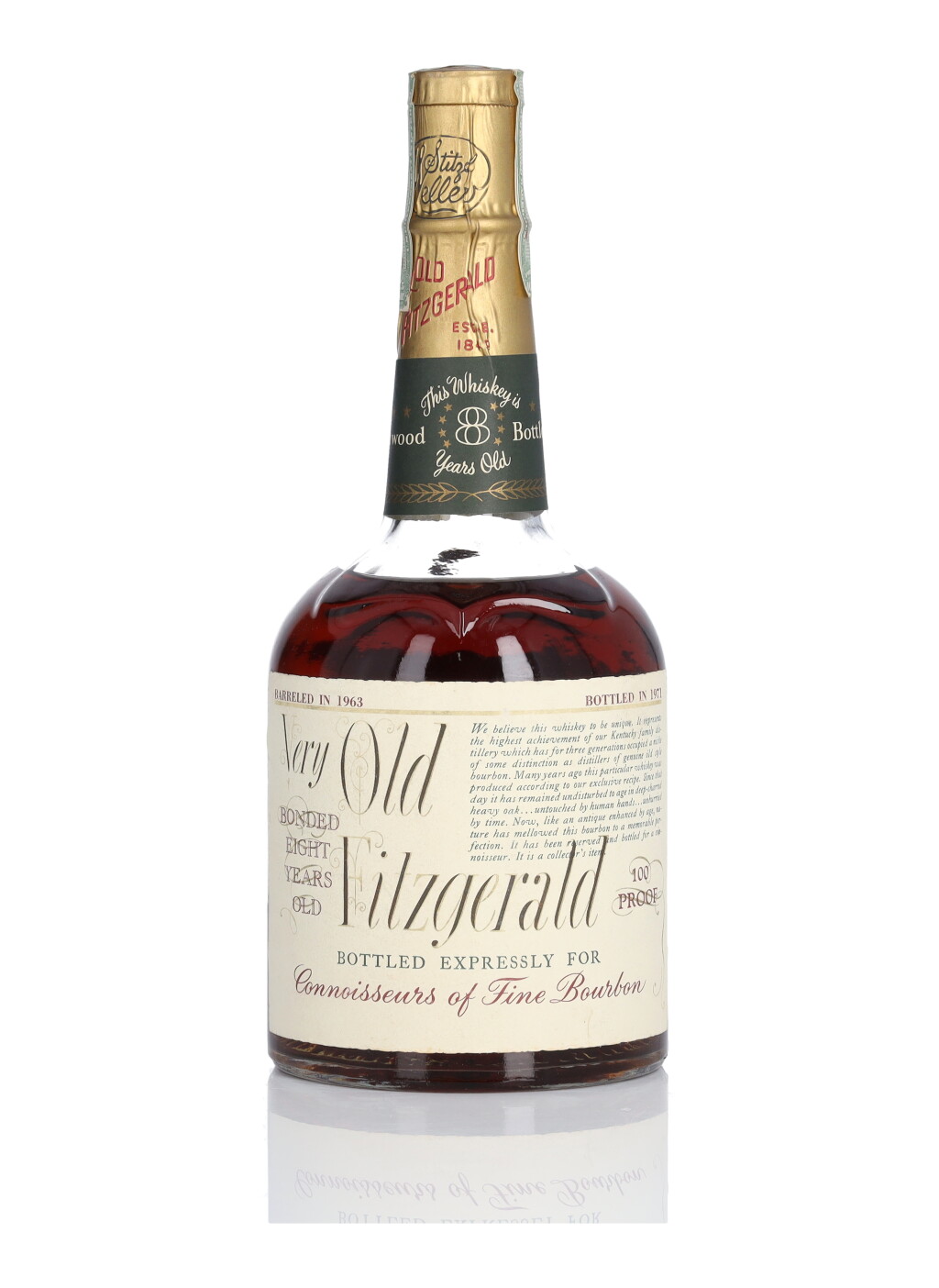 Voir en plein écran - Voir 1 du lot 329. Very Old Fitzgerald 8 Year Old 100 Proof 1963 (1 Bottle 4/5 Quart).