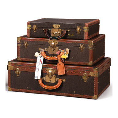 View full screen - View 1 of Lot 953. A GROUP OF THREE LOUIS VUITTON CASES, INCLUDING A BRIEFCASE WITH MB MONOGRAM.