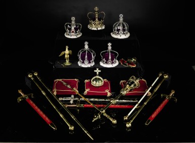 View full screen - View 1 of Lot 1. Replica set of the British Crown Jewels, 1950s.