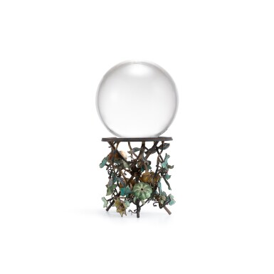 View full screen - View 1 of Lot 9517. A crystal ball with cloisonné enamel 'pumpkin' stand, Qing dynasty, 19th century | 清十九世紀 水晶球及七寶燒南瓜藤座.