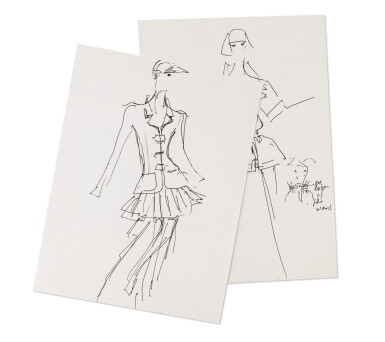 View full screen - View 1 of Lot 16. Two original sketches for fashion | Deux croquis de mode originaux.