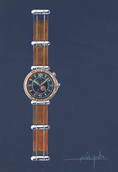 View full screen - View 1 of Lot 5. An original prototype design for Beretta, painted by Gérald Genta, with accompanying NFT, Circa 1985 | 傑洛・尊達 一幅為 Beretta 製作的原型設計圖,由傑洛・尊達繪製並附帶 NFT 証書,約1985年製.