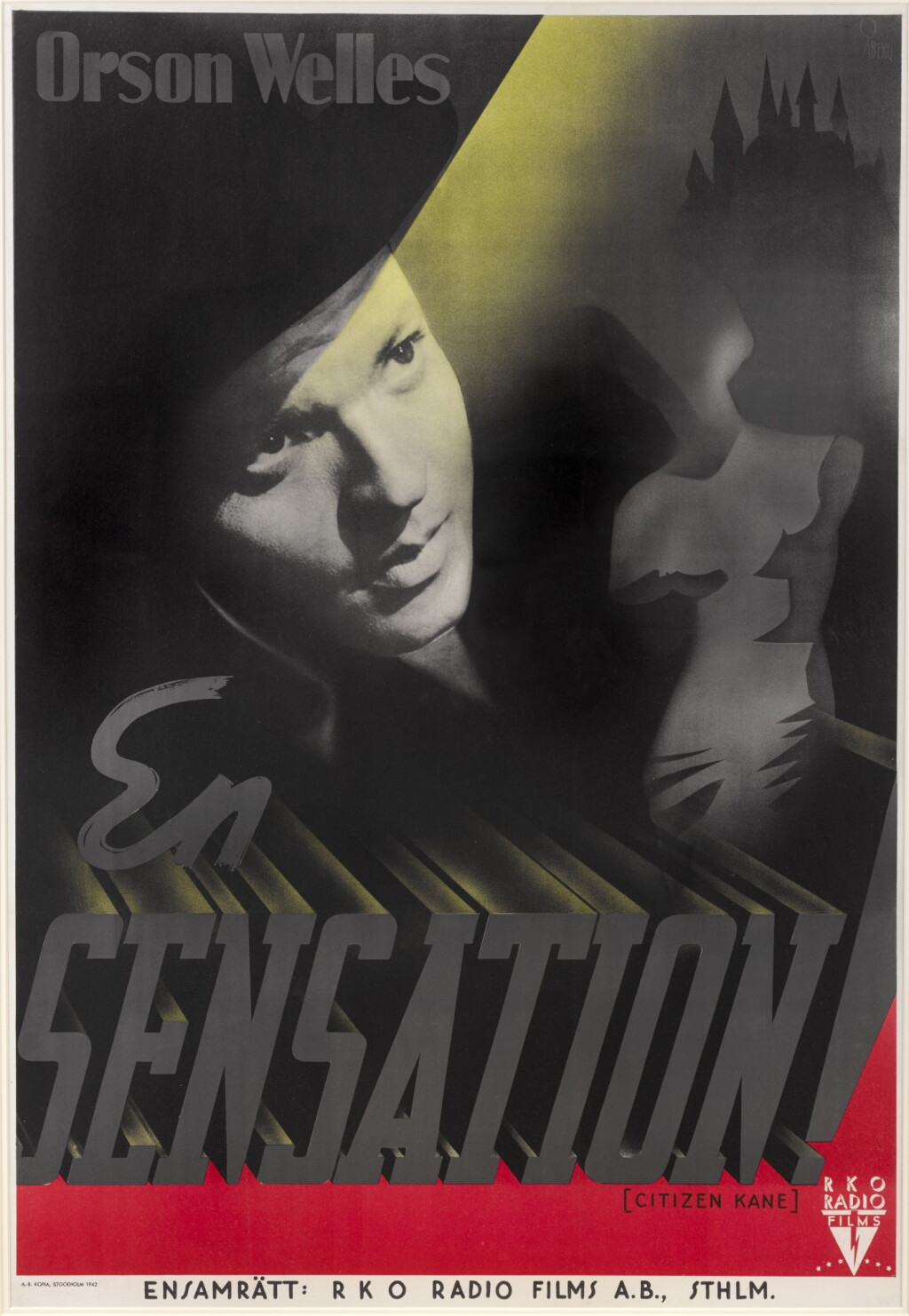 View full screen - View 1 of Lot 70. CITIZEN KANE/EN SENSATION (1941) POSTER, SWEDISH.