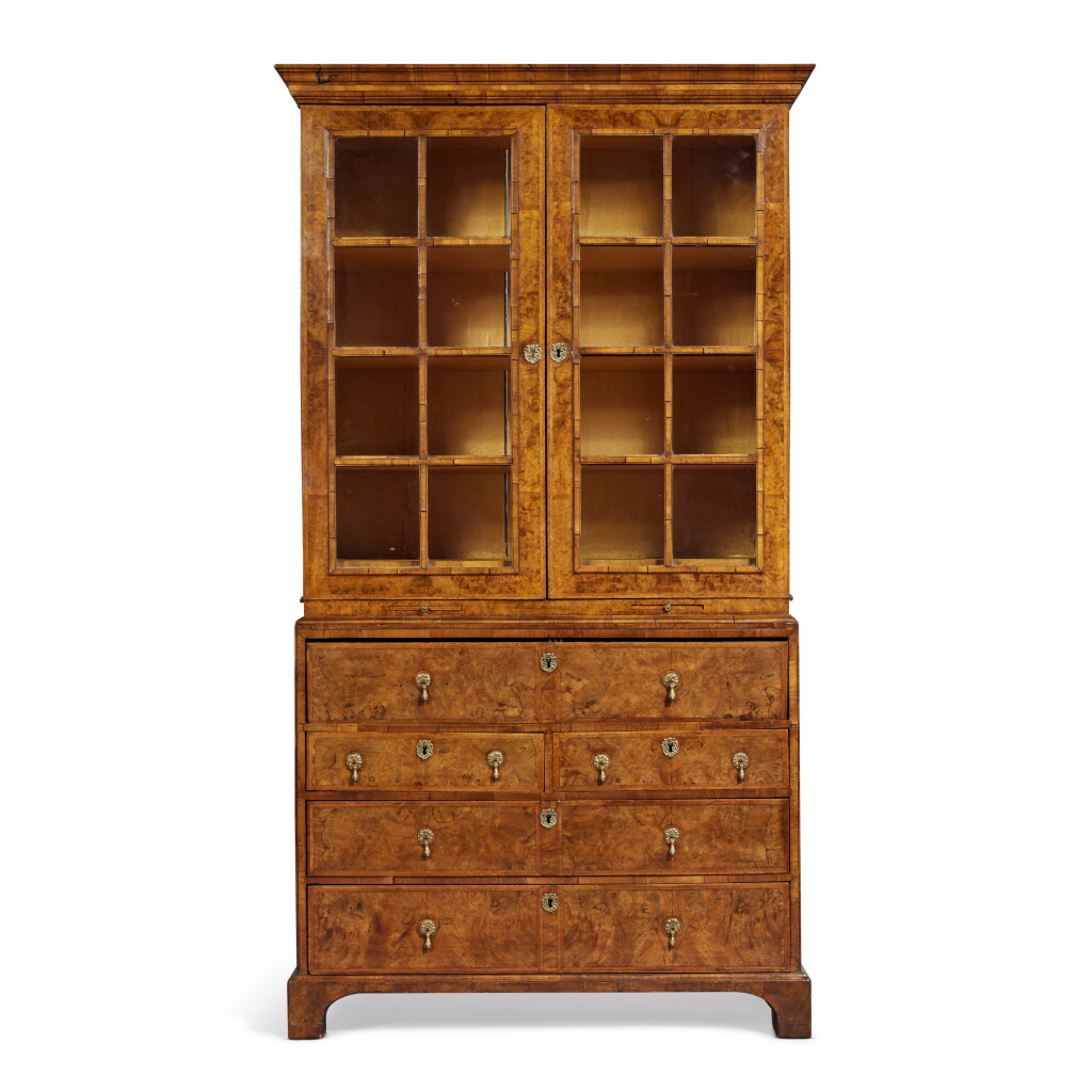 View full screen - View 1 of Lot 186. A George I Burr Walnut Secretaire Bookcase, Early 18th Century.