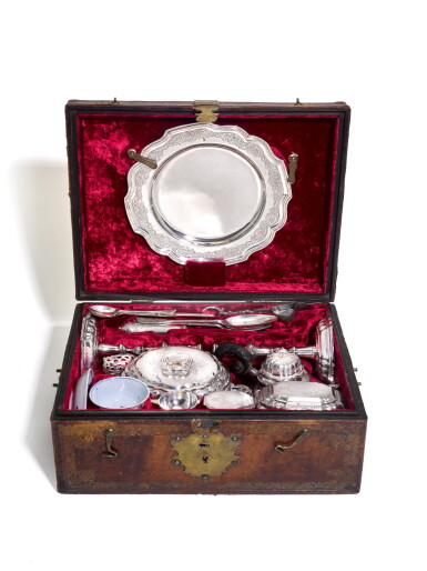 View full screen - View 1 of Lot 168. A German silver and porcelain travelling service, the silver various makers, Augsburg, circa 1719-1723 and 1729-1733.