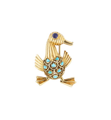 View full screen - View 1 of Lot 64. MAUBOUSSIN | CLIP SAPHIR ET TURQUOISES | SAPPHIRE AND TURQUOISE CLIP-BROOCH.