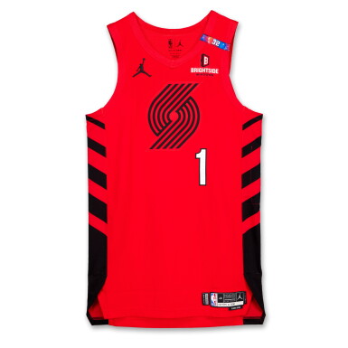 View full screen - View 1 of Lot 152. Anfernee Simons Portland Trail Blazers 2024-2025 Kia NBA Tip-Off Game Worn Statement Edition Jersey.
