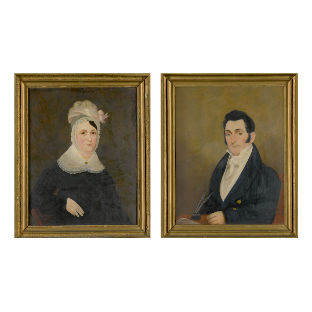 View full screen - View 1 of Lot 1695. AMERICAN SCHOOL, EARLY 19TH CENTURY | PAIR OF PORTRAITS: MR. AND MRS. N. THORNE.