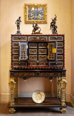 An ebony, mahogany, tinted horn, bone veneer cabinet, with marble, mother-of-pearl and bone inlays, Antwerp, second half of the 17th century and later | Cabinet en placage d'ébène, acajou, corne teintée, incrustations de poudre de marbre, nacre et os, Anvers, seconde moitié du XVIIeme siècle et postérieur